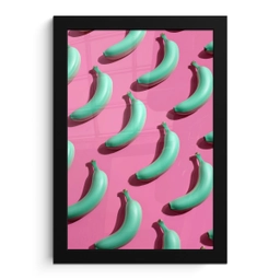 Bananen - Patroon - Blauw - Roze fotolijst zwart zonder passe partout klein -3d