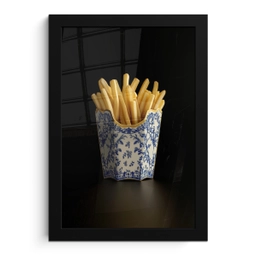 Friet - Porselein - Delfts blauw - Eten fotolijst zwart zonder passe partout klein -3d