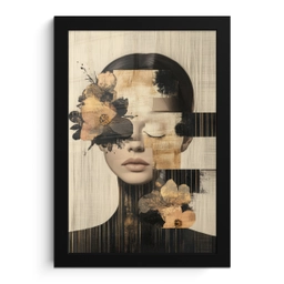 Gezicht - Bloemen - Zwart - Vrouw fotolijst zwart zonder passe partout klein -3d