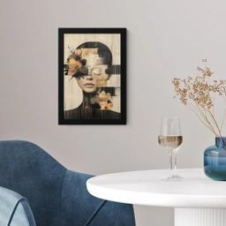 Gezicht - Bloemen - Zwart - Vrouw fotolijst zwart zonder passe partout klein -sfeer4