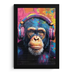 Graffiti - Chimpanzee - Street art - Koptelefoon - Aap fotolijst zwart zonder passe partout klein -3d