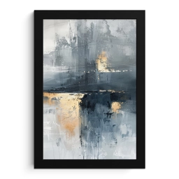Kunst - Grijs - Goud - Abstract fotolijst zwart zonder passe partout klein -3d