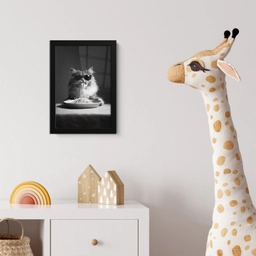 Langharige kat - Zonnebril - Spaghetti - Humor - Zwart - wit fotolijst zwart zonder passe partout klein -usfeer4_kinderkamer