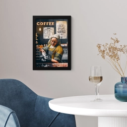 Melkmeisje - Barista - Koffie - Vintage - Kunst - Abstract - Schilderij - Oude meesters fotolijst zwart zonder passe partout klein -sfeer4