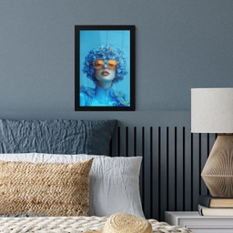 Vrouw - Bloem - Blauw - Modern - Bril - Portret fotolijst zwart zonder passe partout klein -sfeer3