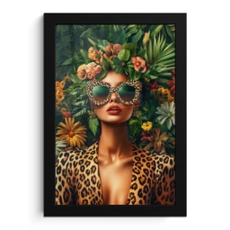 Vrouw - Panterprint - Jungle - Natuur - Luxe fotolijst zwart zonder passe partout klein -3d