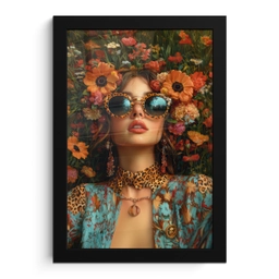 Vrouwen - Bloemen - Modern - Bril - Abstract fotolijst zwart zonder passe partout klein -3d