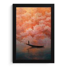 Zee - Boot - Wolken - Oranje fotolijst zwart zonder passe partout klein -3d