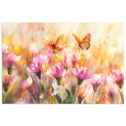 Vlinders - Oranje - Bloemen poster papier klein -3d