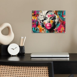 Vrouw - Kauwgom - Graffiti - Neonkleuren poster papier klein -sfeer1