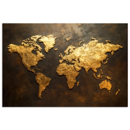 Wereldkaart - Goud - Roest poster papier klein -3d