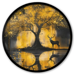 Boom - Verflook - Hert - Natuur - Goud Fotolijst rond zonder passe partout klein -3d