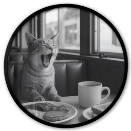 Kat - Koffie - Brood - Zwart Fotolijst rond zonder passe partout klein -3d