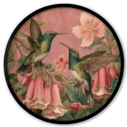 Kolibries - Bloemen - Groen - Roze Fotolijst rond zonder passe partout klein -3d