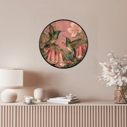 Kolibries - Bloemen - Groen - Roze Fotolijst rond zonder passe partout klein -sfeer3