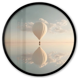 Luchtballon - Wolken - Water - Blauw Fotolijst rond zonder passe partout klein -3d