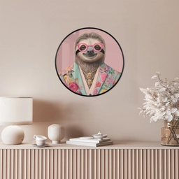 Luiaard - Bloemenprint - Bril - Roze Fotolijst rond zonder passe partout klein -sfeer3