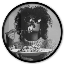 Vrouw - Pasta - Zwart - Wit Fotolijst rond zonder passe partout klein -3d