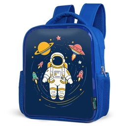 Astronaut - Planeten - Raket Kinderrugzak - Blauw middel -schuin