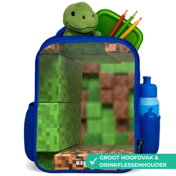 Close-up met pixelachtige blokken Kinderrugzak - Blauw middel -inhoud_NL
