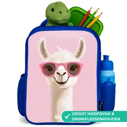 Lama - Wit - Zonnebril - Wimpers Kinderrugzak - Blauw middel -inhoud_NL