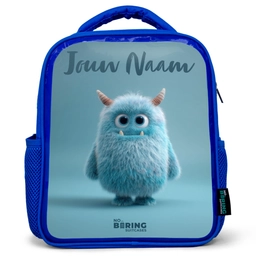 Blauw pluizig monster met hoorns Kinderrugzak - Blauw middel -3d