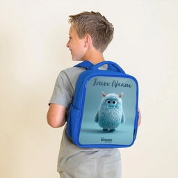 Blauw pluizig monster met hoorns Kinderrugzak - Blauw middel -sfeer2