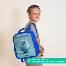 Blauw pluizig monster met hoorns Kinderrugzak - Blauw middel -sfeer3_NL