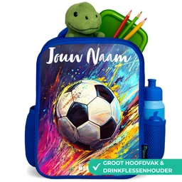 Neon - Voetbal - Kleurrijk Kinderrugzak - Blauw middel -inhoud_NL