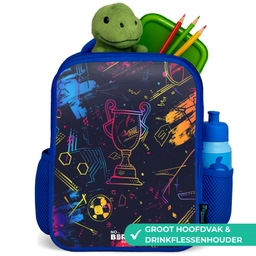 Neon sporttrofee design Kinderrugzak - Blauw middel -inhoud_NL