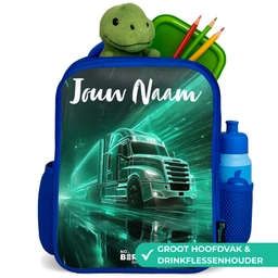 Vrachtwagen - Stad - Groen - Neon Kinderrugzak - Blauw middel -inhoud_NL