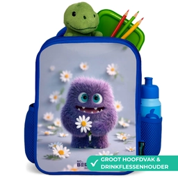 Paars Pluizig Vriendje met Madelief Kinderrugzak - Blauw middel -inhoud_NL
