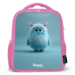 Blauw pluizig monster met hoorns Kinderrugzak - Roze middel -3d
