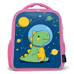 Dino - Ruimte - Planeten Kinderrugzak - Roze middel -3d