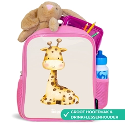 Liggende giraffe illustratie op beige achtergrond Kinderrugzak - Roze middel -inhoud_NL