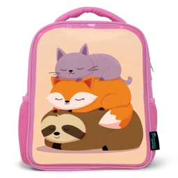 Luiaard - Vos - Kat - Slaperig Kinderrugzak - Roze middel -3d