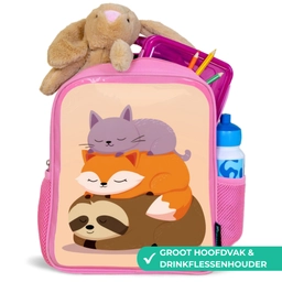 Luiaard - Vos - Kat - Slaperig Kinderrugzak - Roze middel -inhoud_NL