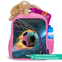 Neon - Net - Voetbal - Kleurrijk Kinderrugzak - Roze middel -inhoud_NL