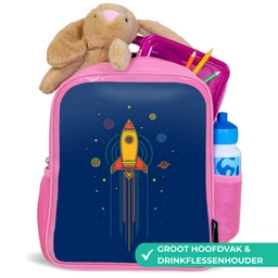 Raket - Blauw - Sterren Kinderrugzak - Roze middel -inhoud_NL