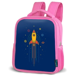 Raket - Blauw - Sterren Kinderrugzak - Roze middel -schuin