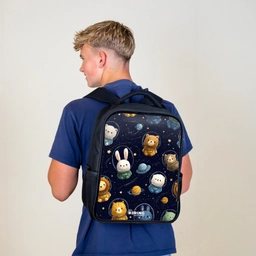 Dieren - Astronaut - Planeten - Sterren Rugzak - Zwart middel -sfeer8