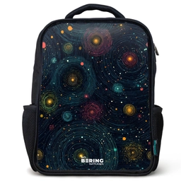 Sterren - Planeten - Kleurrijk Rugzak - Zwart middel -3d