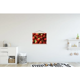 Aardbei - Fruit - Rood textielposter latten blank klein -kinderkamer