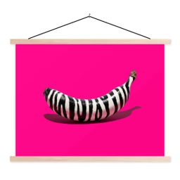 Banaan - Zebraprint - Roze textielposter latten blank klein -3d