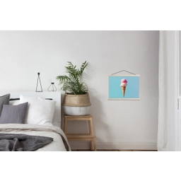 Bolletjes - Schepijs - Hoorntje - Blauw textielposter latten blank klein -woonkamer