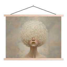 Dromerig - Beige - Paardenbloemzaadjes textielposter latten blank klein -3d
