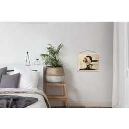 Gezicht - Bloemen - Zwart - Vrouw textielposter latten blank klein -woonkamer