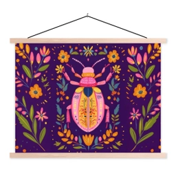 Kever - Felgekleurd - Bloemen - Bladeren textielposter latten blank klein -3d