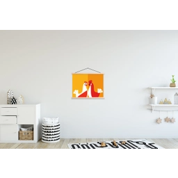 Kippen - Oranje - Vlakken textielposter latten blank klein -kinderkamer