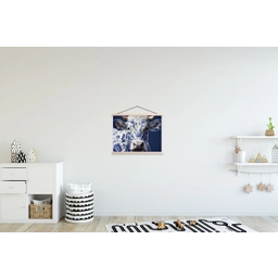 Koe - Delfts - Blauw - Artistiek textielposter latten blank klein -kinderkamer